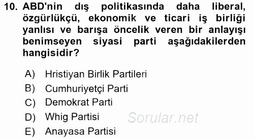 Amerikan Dış Politikası 2016 - 2017 Ara Sınavı 10.Soru