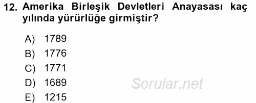 Amerikan Dış Politikası 2016 - 2017 Ara Sınavı 12.Soru