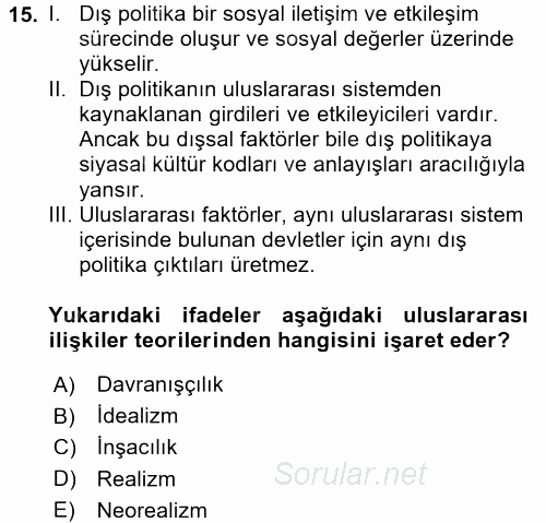 Amerikan Dış Politikası 2016 - 2017 Ara Sınavı 15.Soru