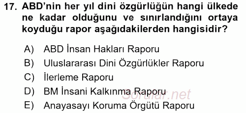 Amerikan Dış Politikası 2016 - 2017 Ara Sınavı 17.Soru