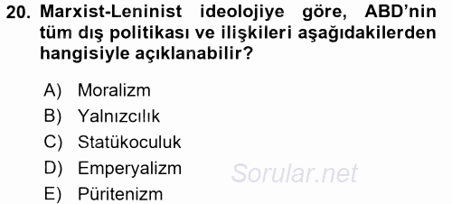 Amerikan Dış Politikası 2016 - 2017 Ara Sınavı 20.Soru