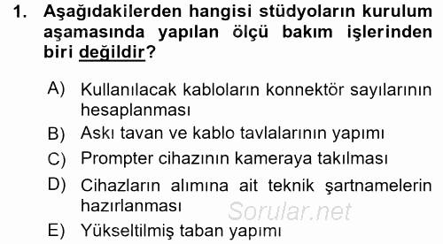 Radyo ve Televizyonda Ölçü Bakım 2015 - 2016 Ara Sınavı 1.Soru