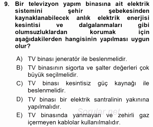 Radyo ve Televizyonda Ölçü Bakım 2015 - 2016 Ara Sınavı 9.Soru