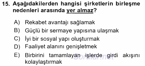 Şirketler Muhasebesi 2015 - 2016 Tek Ders Sınavı 15.Soru