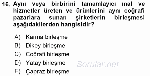 Şirketler Muhasebesi 2015 - 2016 Tek Ders Sınavı 16.Soru