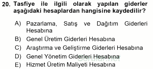 Şirketler Muhasebesi 2015 - 2016 Tek Ders Sınavı 20.Soru