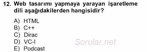 Temel Bilgi Teknolojileri 2 2012 - 2013 Ara Sınavı 12.Soru