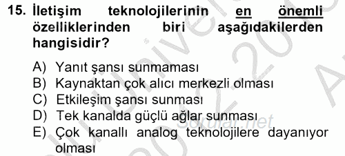 Temel Bilgi Teknolojileri 2 2012 - 2013 Ara Sınavı 15.Soru