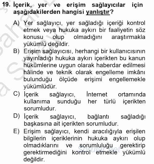 Temel Bilgi Teknolojileri 2 2012 - 2013 Ara Sınavı 19.Soru