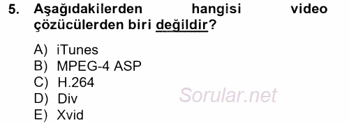 Temel Bilgi Teknolojileri 2 2012 - 2013 Ara Sınavı 5.Soru
