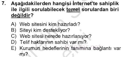 Temel Bilgi Teknolojileri 2 2012 - 2013 Ara Sınavı 7.Soru