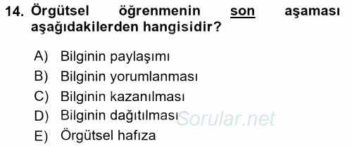 Yönetimde Güncel Yaklaşımlar 2017 - 2018 Ara Sınavı 14.Soru