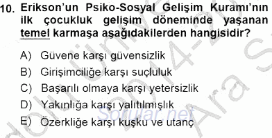 Erken Çocukluk Döneminde Gelişim 1 2014 - 2015 Ara Sınavı 10.Soru
