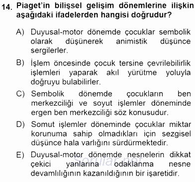 Erken Çocukluk Döneminde Gelişim 1 2014 - 2015 Ara Sınavı 14.Soru