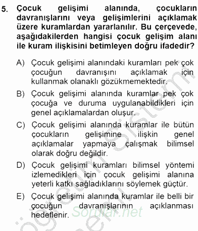 Erken Çocukluk Döneminde Gelişim 1 2014 - 2015 Ara Sınavı 5.Soru