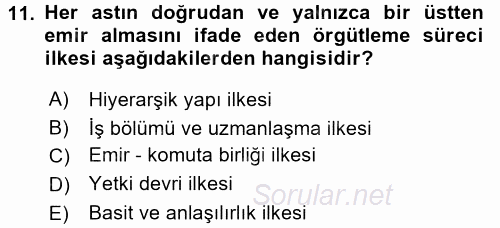 Stratejik Yönetim 1 2017 - 2018 Dönem Sonu Sınavı 11.Soru