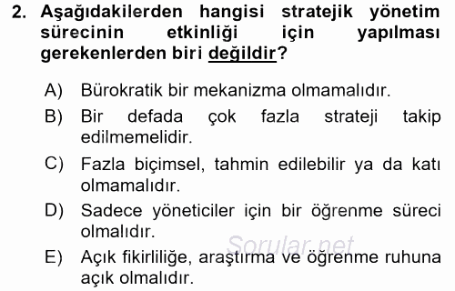 Stratejik Yönetim 1 2017 - 2018 Dönem Sonu Sınavı 2.Soru