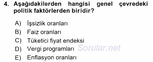 Stratejik Yönetim 1 2017 - 2018 Dönem Sonu Sınavı 4.Soru