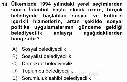 Sosyal Politika 2 2016 - 2017 Dönem Sonu Sınavı 14.Soru