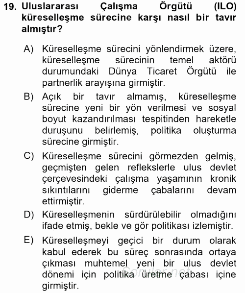 Sosyal Politika 2 2016 - 2017 Dönem Sonu Sınavı 19.Soru