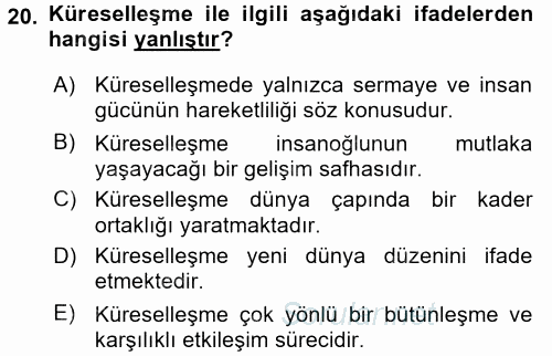 Sosyal Politika 2 2016 - 2017 Dönem Sonu Sınavı 20.Soru