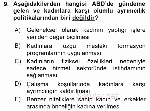 Sosyal Politika 2 2016 - 2017 Dönem Sonu Sınavı 9.Soru