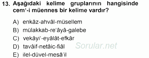 Osmanlı Türkçesi Metinleri 1 2012 - 2013 Dönem Sonu Sınavı 13.Soru