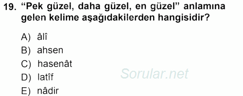 Osmanlı Türkçesi Metinleri 1 2012 - 2013 Dönem Sonu Sınavı 19.Soru