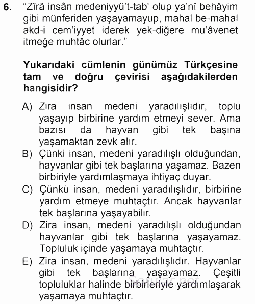 Osmanlı Türkçesi Metinleri 1 2012 - 2013 Dönem Sonu Sınavı 6.Soru