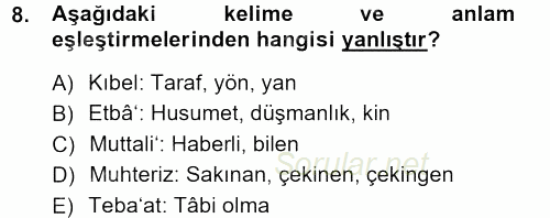 Osmanlı Türkçesi Metinleri 1 2012 - 2013 Dönem Sonu Sınavı 8.Soru