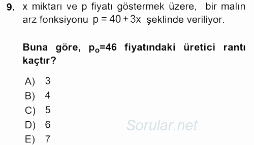 Matematik 2 2016 - 2017 3 Ders Sınavı 9.Soru