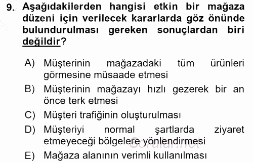 Mağaza Atmosferi 2015 - 2016 Dönem Sonu Sınavı 9.Soru