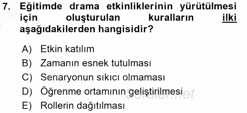 Okulöncesinde Drama 2015 - 2016 Ara Sınavı 7.Soru