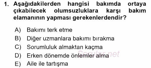 Engelli Bakımı ve Rehabilitasyonunu Planlama 2017 - 2018 Dönem Sonu Sınavı 1.Soru