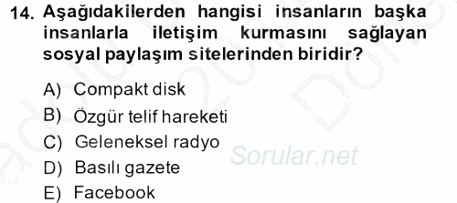 Yeni İletişim Teknolojileri 2014 - 2015 Dönem Sonu Sınavı 14.Soru