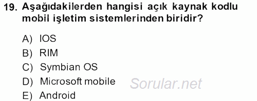 Yeni İletişim Teknolojileri 2014 - 2015 Dönem Sonu Sınavı 19.Soru