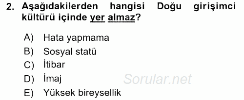 Girişimcilik ve İş Kurma 2016 - 2017 Ara Sınavı 2.Soru