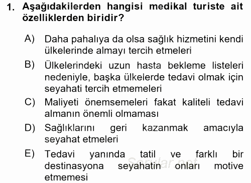 Termal ve Spa Hizmetleri 2016 - 2017 Ara Sınavı 1.Soru