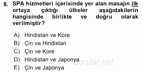 Termal ve Spa Hizmetleri 2016 - 2017 Ara Sınavı 8.Soru