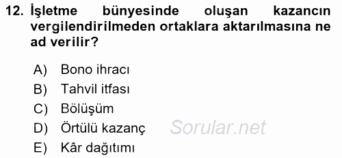 Maliyet Yönetimi 2016 - 2017 Dönem Sonu Sınavı 12.Soru