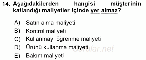 Maliyet Yönetimi 2016 - 2017 Dönem Sonu Sınavı 14.Soru