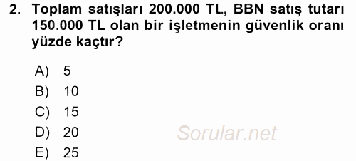 Maliyet Yönetimi 2016 - 2017 Dönem Sonu Sınavı 2.Soru