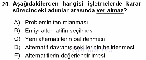 Maliyet Yönetimi 2016 - 2017 Dönem Sonu Sınavı 20.Soru