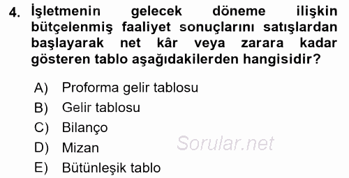 Maliyet Yönetimi 2016 - 2017 Dönem Sonu Sınavı 4.Soru
