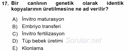 Doğum Bilgisi ve Suni Tohumlama 2017 - 2018 Dönem Sonu Sınavı 17.Soru