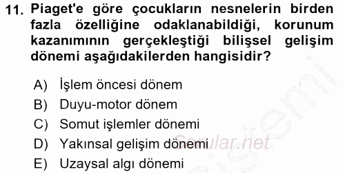 Okulöncesinde Matematik Eğitimi 2015 - 2016 Dönem Sonu Sınavı 11.Soru