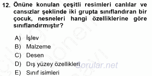 Okulöncesinde Matematik Eğitimi 2015 - 2016 Dönem Sonu Sınavı 12.Soru