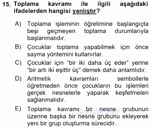 Okulöncesinde Matematik Eğitimi 2015 - 2016 Dönem Sonu Sınavı 15.Soru