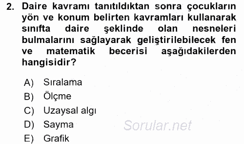 Okulöncesinde Matematik Eğitimi 2015 - 2016 Dönem Sonu Sınavı 2.Soru