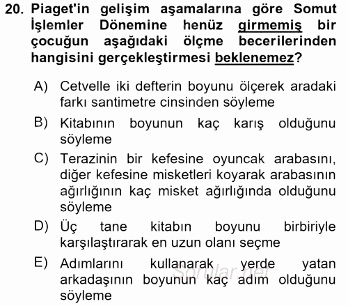 Okulöncesinde Matematik Eğitimi 2015 - 2016 Dönem Sonu Sınavı 20.Soru